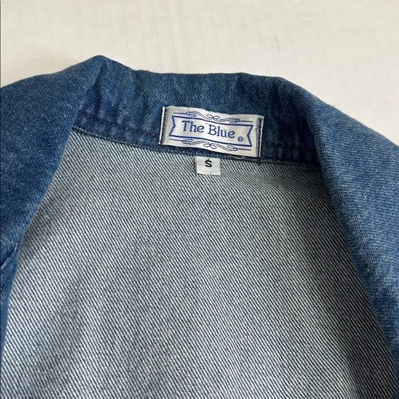 Oversized Blue Denim Blazer Jacket Women’s Small Padded Shoulders Vintage 90s - Picture 3 of 11